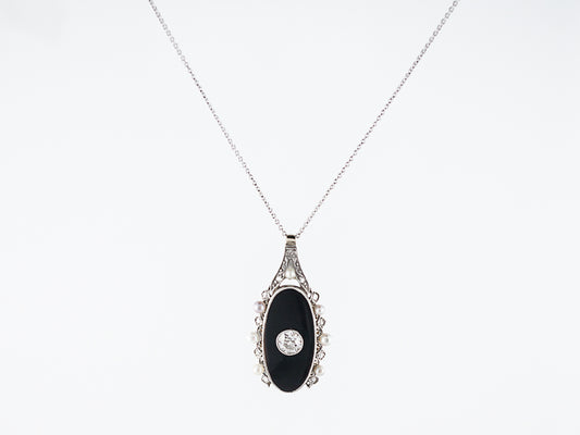 ***RTV***Antique Necklace Art Deco .45 Old European Cut Diamond & Onyx in Platinum