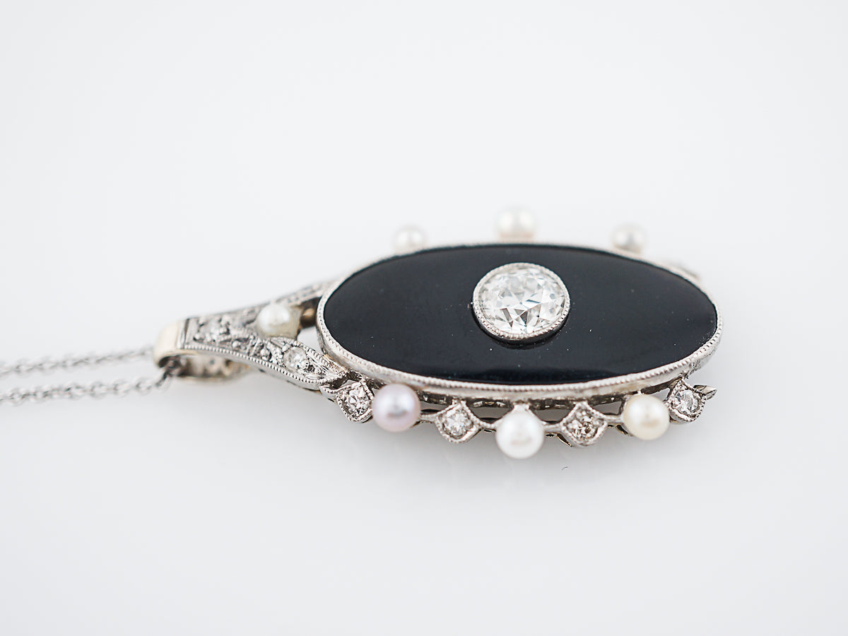 ***RTV***Antique Necklace Art Deco .45 Old European Cut Diamond & Onyx in Platinum