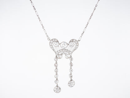 ***RTV***Antique Necklace Art Deco 3.37 carat Old European Cut Diamonds in Platinum