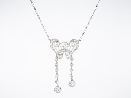 ***RTV***Antique Necklace Art Deco 3.37 carat Old European Cut Diamonds in Platinum