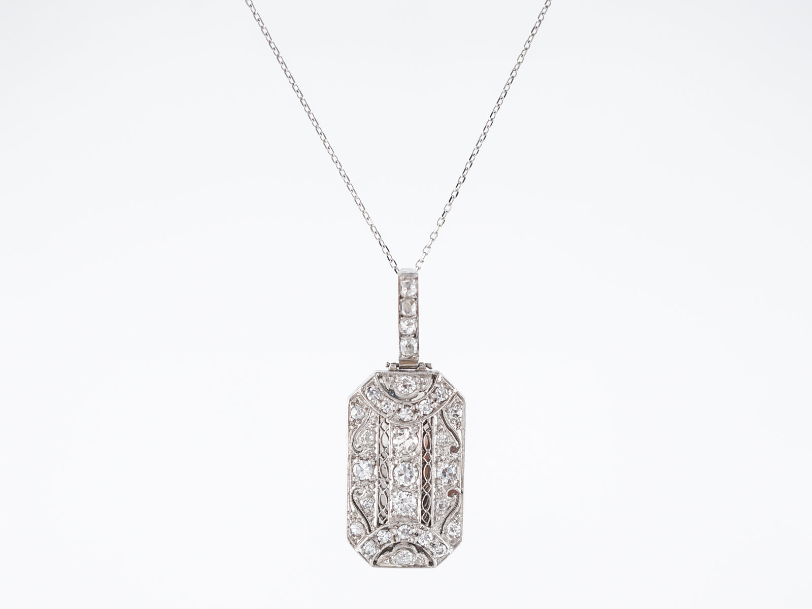 Antique Necklace Art Deco 1.17 Round Brilliant, Old Mine & Single Cut Diamonds in Platinum