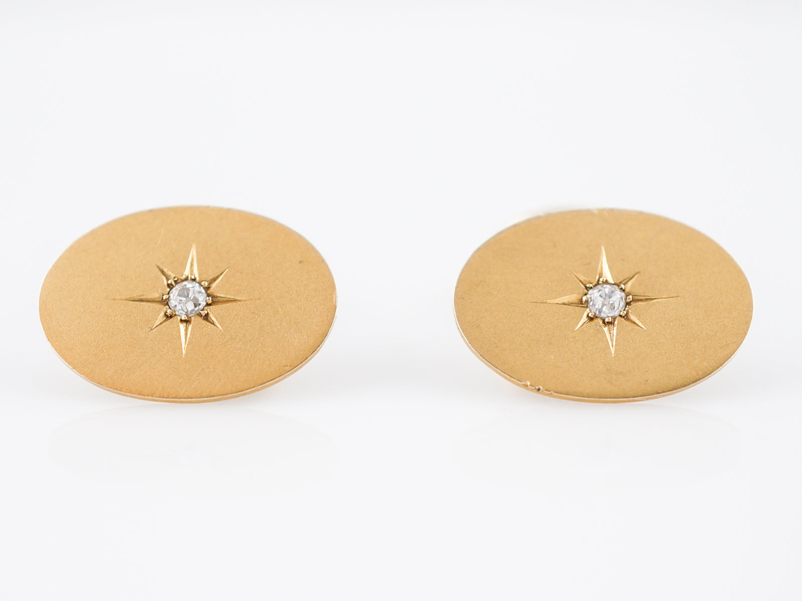 Antique Oval Cufflinks with Old European Cut Diamonds in 14k Yellow Gold