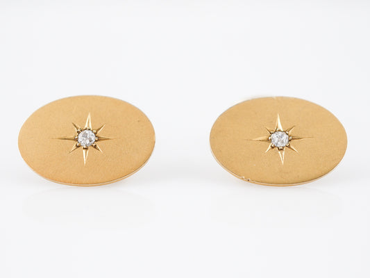 Antique Oval Cufflinks with Old European Cut Diamonds in 14k Yellow Gold