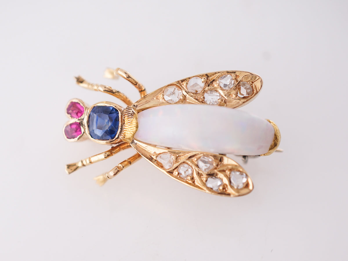 Antique Pin Victorian 1.23 Cabochon Cut Opal in 14k Yellow Gold