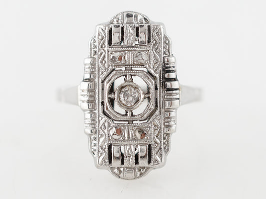 Antique Right Hand Ring Art Deco .05 Round Brilliant Cut Diamond in 14k White Gold