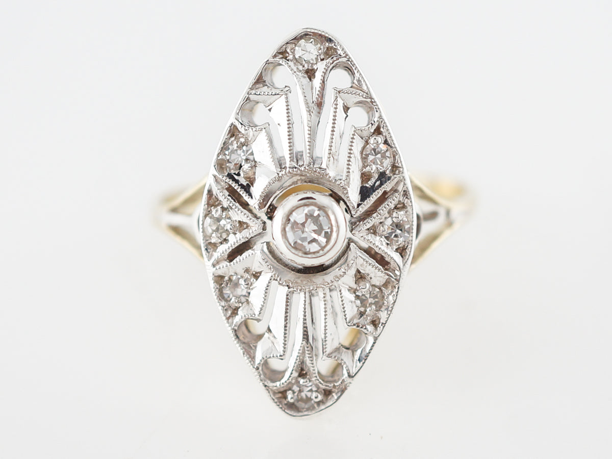 Antique Right Hand Ring Art Deco .30 Round Brilliant Cut Diamonds in 18k Yellow & White Gold