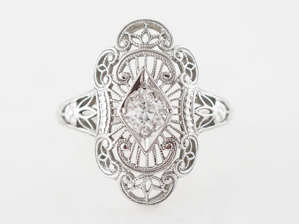 Vintage Right Hand Ring Art Deco .34 Old Mine Cut Diamond in 18k White Gold
