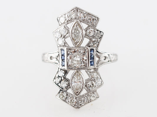 Vintage Right Hand Ring Art Deco .35 Old European Cut Diamond & Sapphire in Platinum