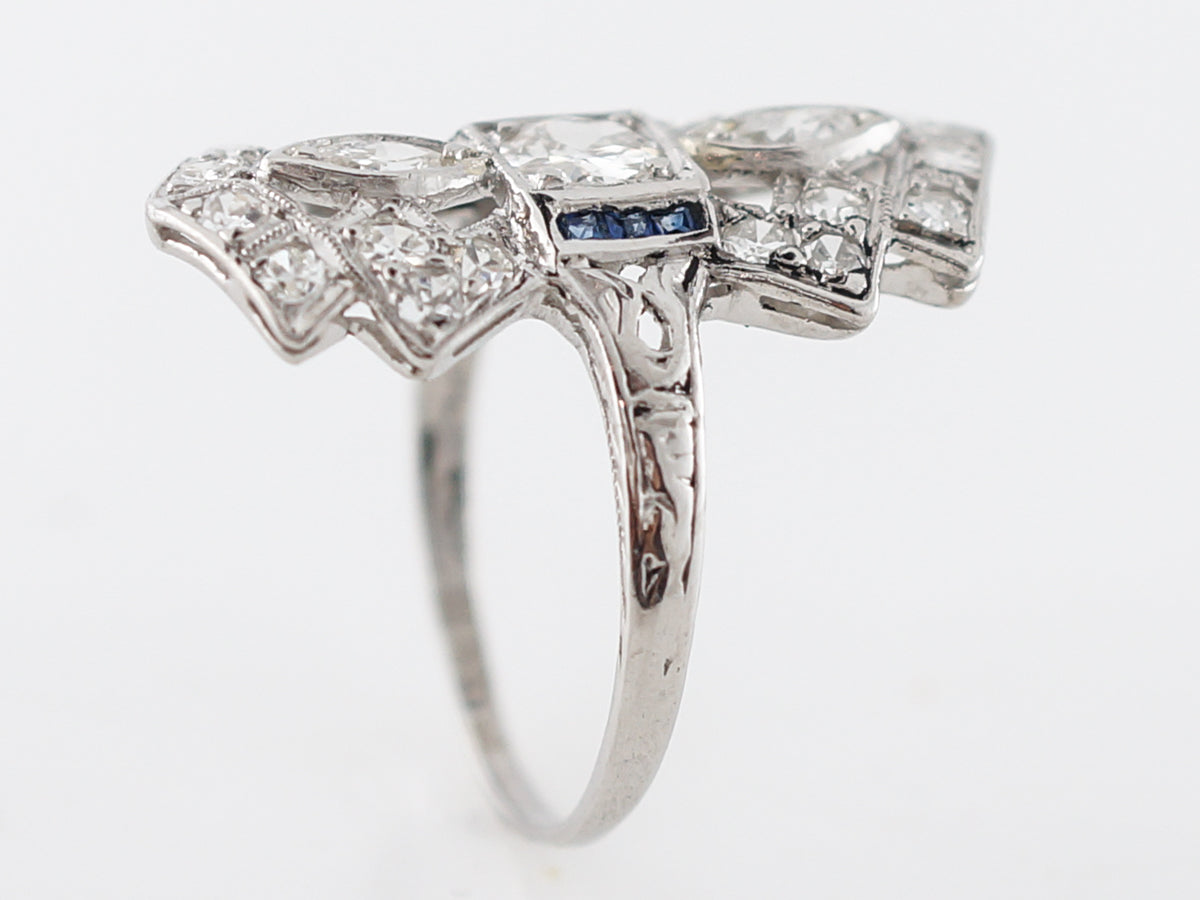Vintage Right Hand Ring Art Deco .35 Old European Cut Diamond & Sapphire in Platinum