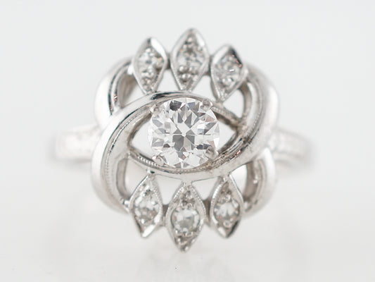 Vintage Right Hand Ring Art Deco .44 Old European Cut Diamond in 14k White Gold