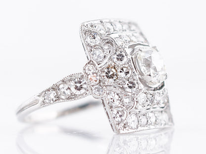 Antique Right Hand Ring Art Deco 1.68 Carat of Old Mine Cushion & Single Cut Diamonds in Platinum