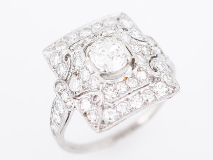 Antique Right Hand Ring Art Deco 1.68 Carat of Old Mine Cushion & Single Cut Diamonds in Platinum