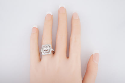 Antique Right Hand Ring Art Deco 1.68 Carat of Old Mine Cushion & Single Cut Diamonds in Platinum