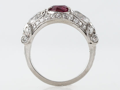 ***RTV11/23***Antique Right Hand Ring Art Deco 1.88 Oval Cut Ruby in Platinum