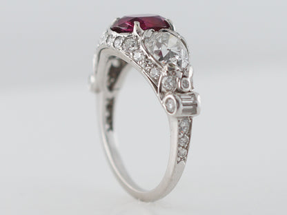 ***RTV11/23***Antique Right Hand Ring Art Deco 1.88 Oval Cut Ruby in Platinum