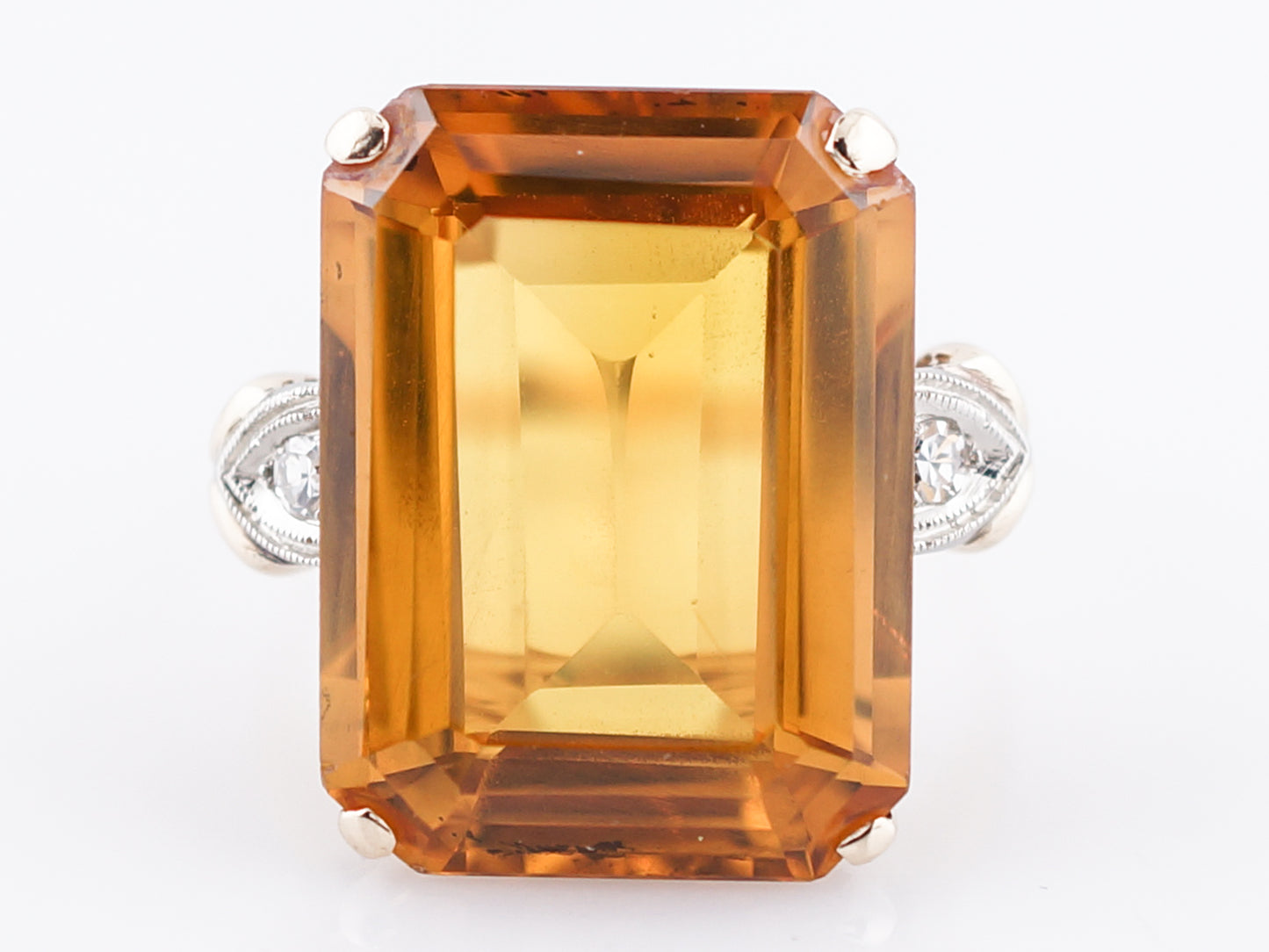 Antique Right Hand Ring Mid-Century 17.8 Emerald Cut Citrine in 14k Yellow Gold