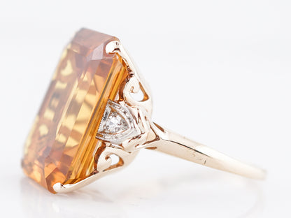 Antique Right Hand Ring Mid-Century 17.8 Emerald Cut Citrine in 14k Yellow Gold