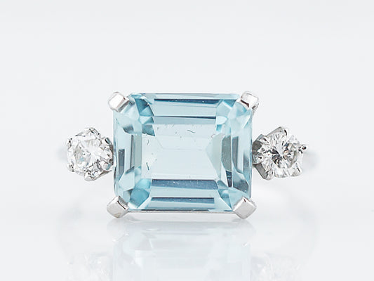 ***RTV***Antique Right Hand Ring Art Deco 2.71 Emerald Cut Aquamarine in Platinum