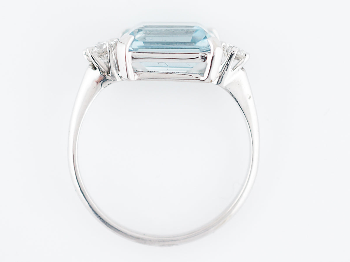 ***RTV***Antique Right Hand Ring Art Deco 2.71 Emerald Cut Aquamarine in Platinum