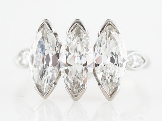 Antique Right Hand Ring Art Deco 2.85 Marquise Cut Diamonds in Platinum