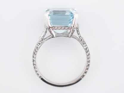 Antique Right Hand Ring Art Deco 5.04 Square Step Cut Aquamarine & Diamonds in Platinum