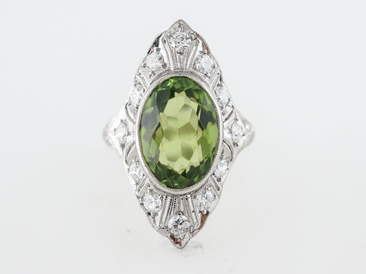 Antique Right Hand Ring Art Deco 5.50 Oval Cut Peridot in Platinum