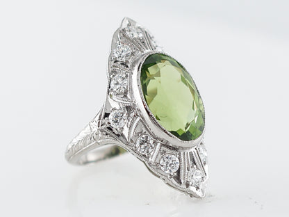 Antique Right Hand Ring Art Deco 5.50 Oval Cut Peridot in Platinum
