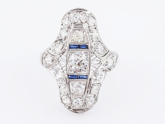 Antique Cocktail Ring Art Deco GIA .46 Old European Cut Diamonds in Platinum