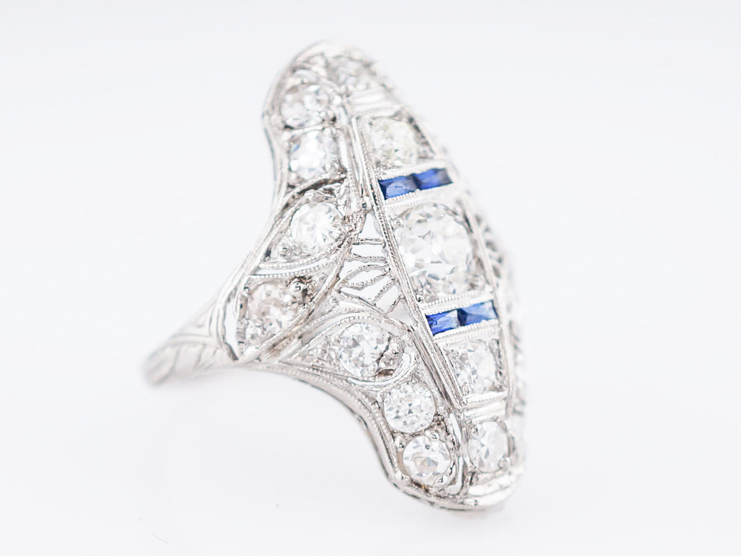 Antique Cocktail Ring Art Deco GIA .46 Old European Cut Diamonds in Platinum