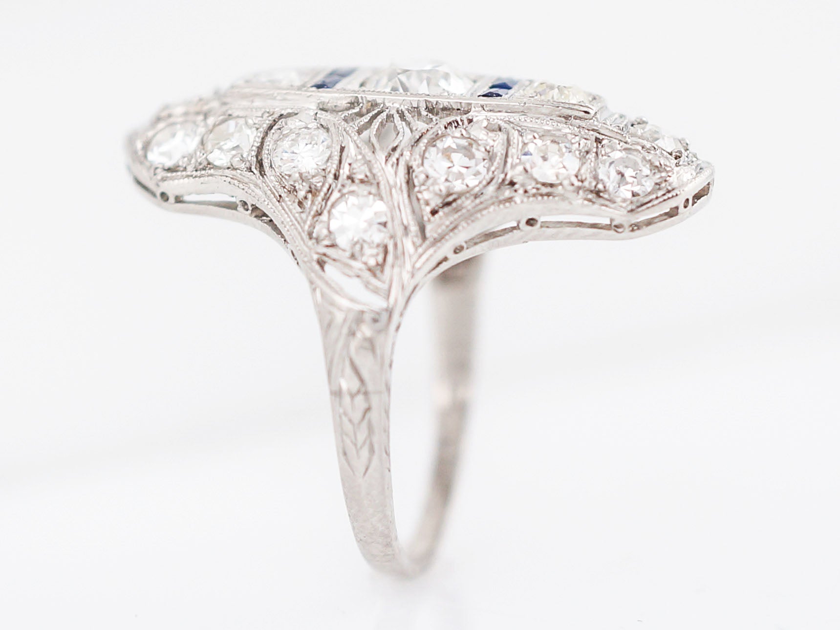 Antique Cocktail Ring Art Deco GIA .46 Old European Cut Diamonds in Platinum