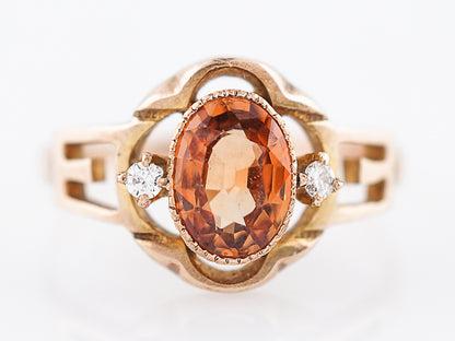 Antique Right Hand Ring Art Nouveau .99 Oval Cut Orange Zircon in 14k Yellow Gold