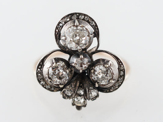 Antique Right Hand Ring Georgian 1.36 Old European Cut Diamonds in 14k Yellow Gold & Sterling Silver