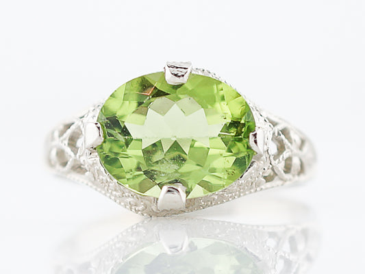 Antique Right Hand Ring Edwardian 2.20 Oval Cut Peridot in 14K White Gold