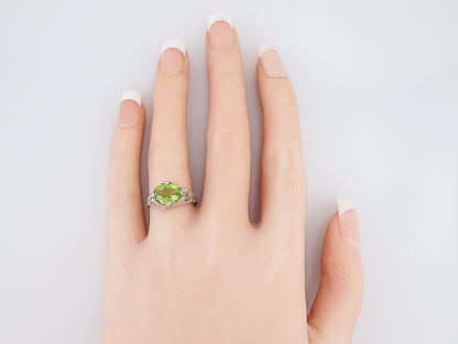 Antique Right Hand Ring Edwardian 2.20 Oval Cut Peridot in 14K White Gold
