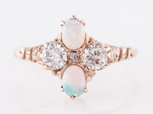 Antique Right Hand Ring Victorian .20 Opal & .34 Diamonds in 14k Rose Gold