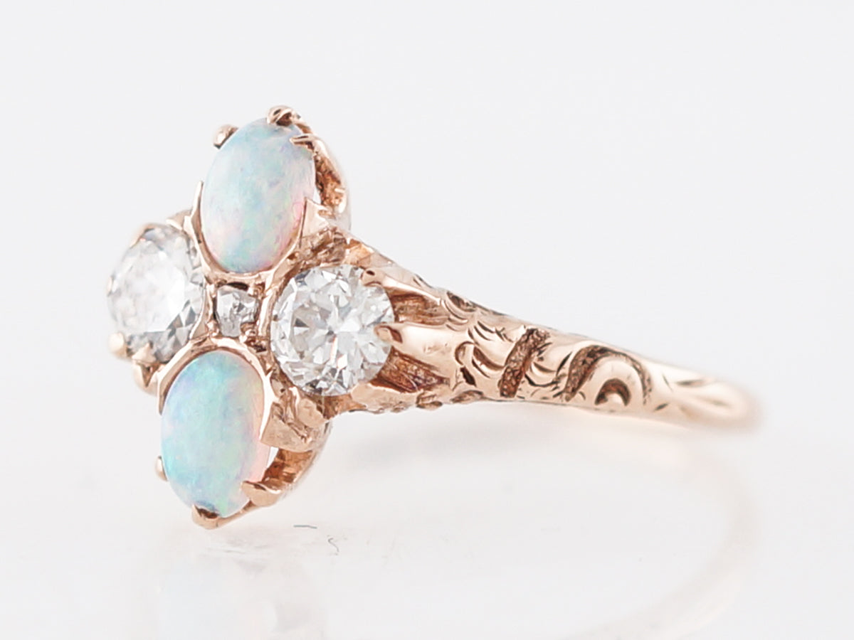 Antique Right Hand Ring Victorian .20 Opal & .34 Diamonds in 14k Rose Gold