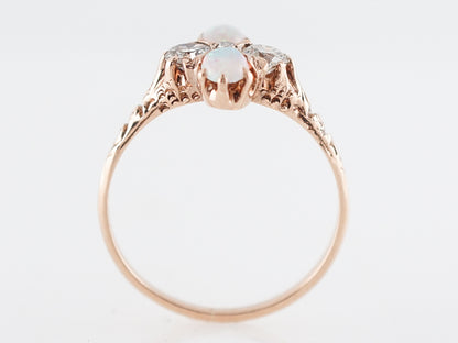 Antique Right Hand Ring Victorian .20 Opal & .34 Diamonds in 14k Rose Gold