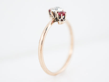 Antique Right Hand Ring Victorian .25 Old European Cut Diamond & .20 Round Cut Rubies in 14K Yellow Gold