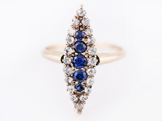 Antique Right Hand Ring Victorian .50 Round Cut Sapphire & .80 Old Mine Cut Diamonds in 14k Yellow Gold