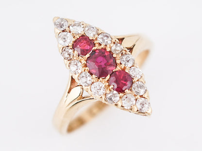 Antique Right Hand Ring Victorian .53 Round Cut Ruby's & .80 Old Mine Cut Diamonds in 18k Yellow Gold