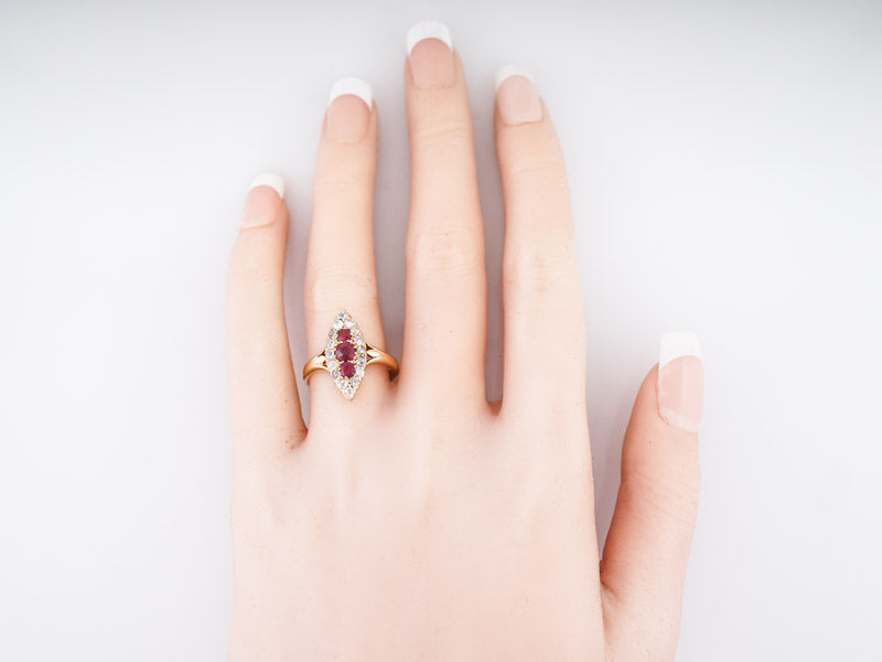 Antique Right Hand Ring Victorian .53 Round Cut Ruby's & .80 Old Mine Cut Diamonds in 18k Yellow Gold