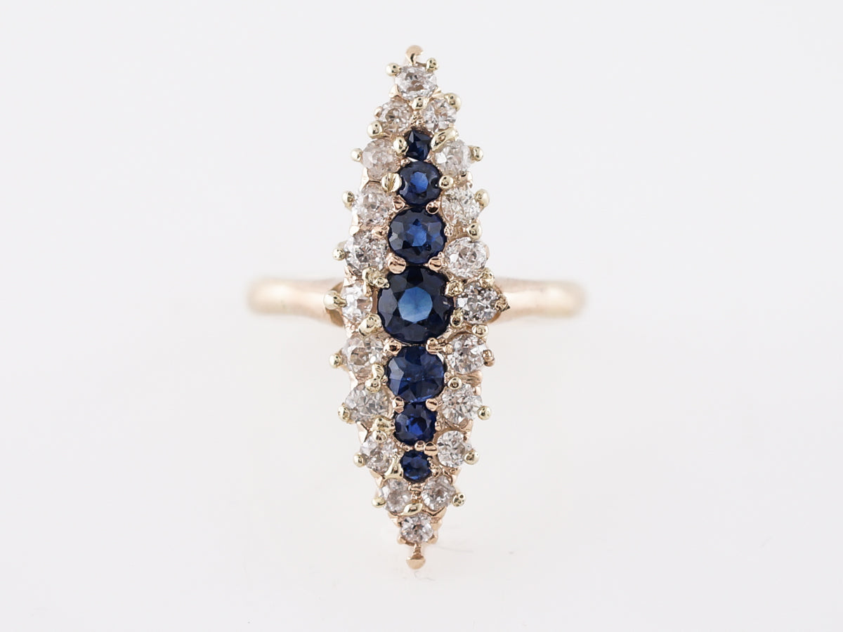 Vintage Right Hand Ring Victorian .60 Old Mine Cut Diamond & Sapphire in 14k Yellow Gold