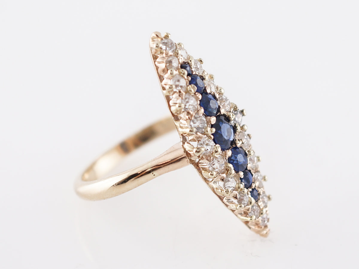 Vintage Right Hand Ring Victorian .60 Old Mine Cut Diamond & Sapphire in 14k Yellow Gold