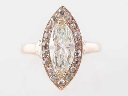 Vintage Engagement Ring Victorian 1.11 Marquise Cut Diamond in 14k Rose Gold