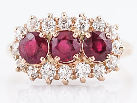 Antique Right Hand Ring Victorian 1.15 Ruby's & .70 Old European Cut Diamonds in 14k Yellow Gold