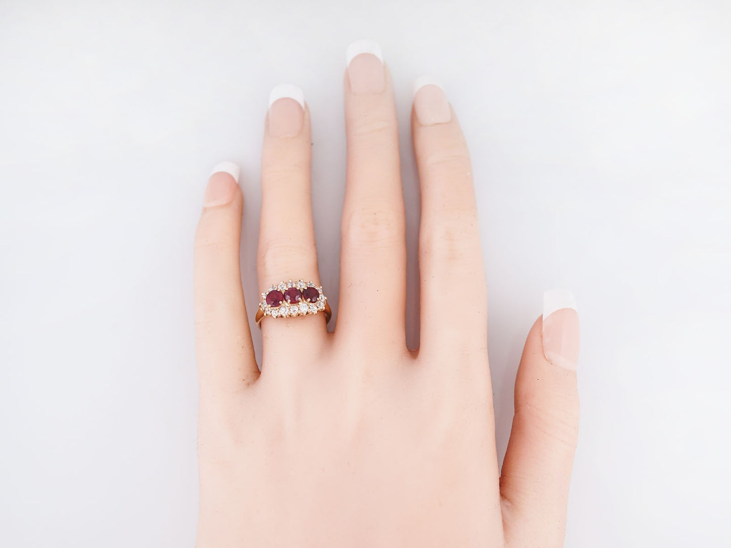 Antique Right Hand Ring Victorian 1.15 Ruby's & .70 Old European Cut Diamonds in 14k Yellow Gold