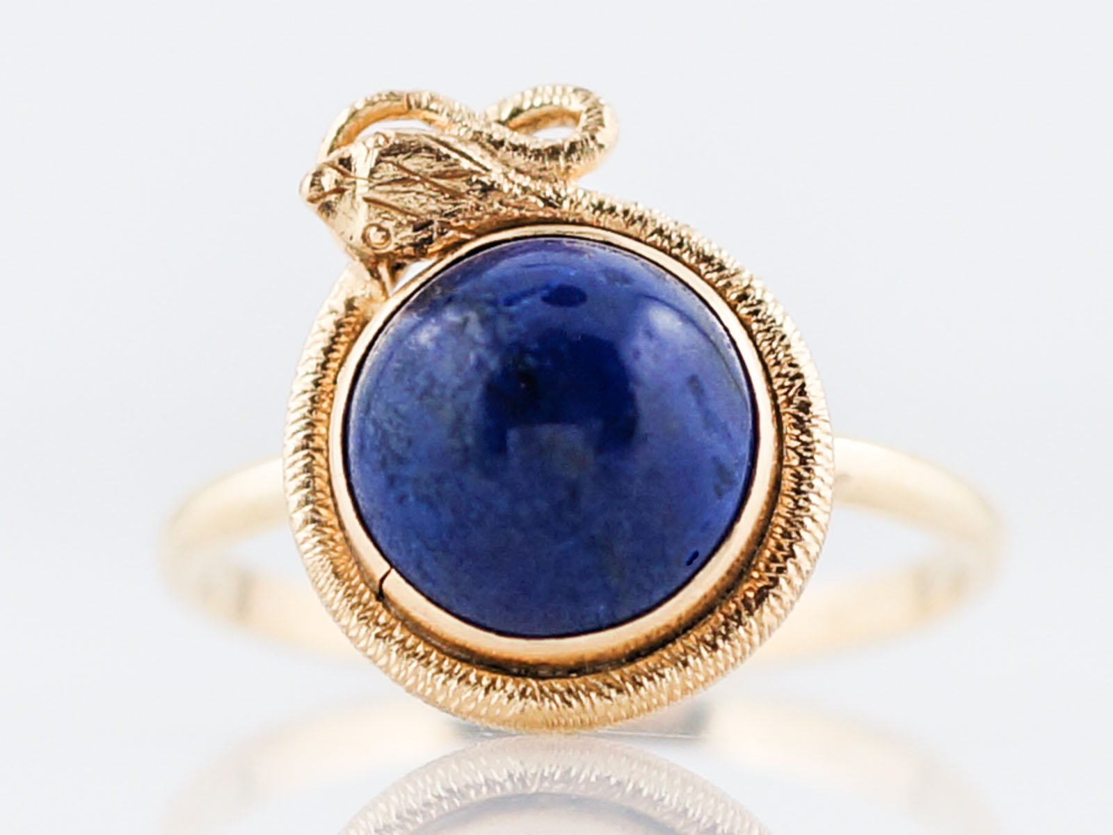 Antique Right Hand Ring Victorian 1.58 Cabochon Cut Lapis in 14k Yellow Gold