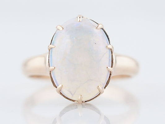 Antique Right Hand Ring Victorian 2.00 Oval Cabochon Cut Opal in 18k Yellow Gold