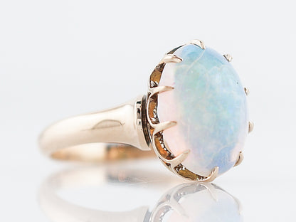 Antique Right Hand Ring Victorian 2.00 Oval Cabochon Cut Opal in 18k Yellow Gold