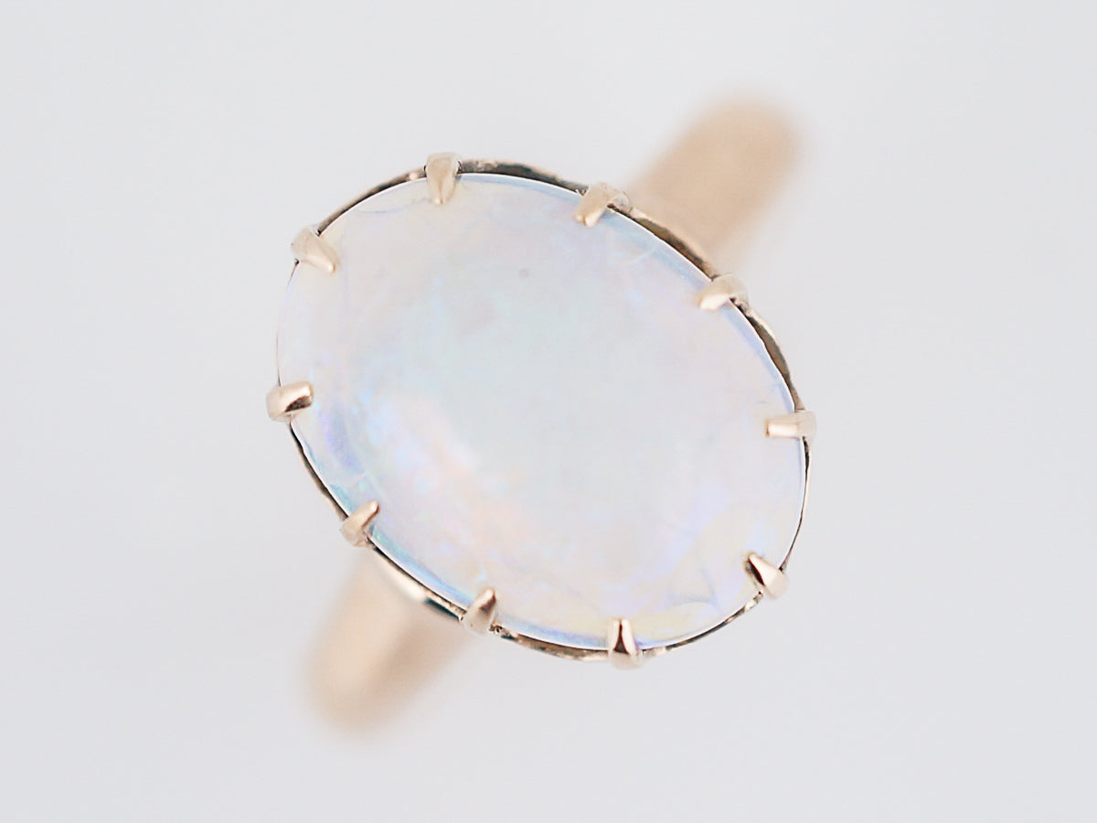 Antique Right Hand Ring Victorian 2.00 Oval Cabochon Cut Opal in 18k Yellow Gold